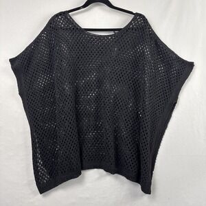 French Kyss Open Knit Poncho Sweater size 1X Black Loose Weave Boho Hippie Witch
